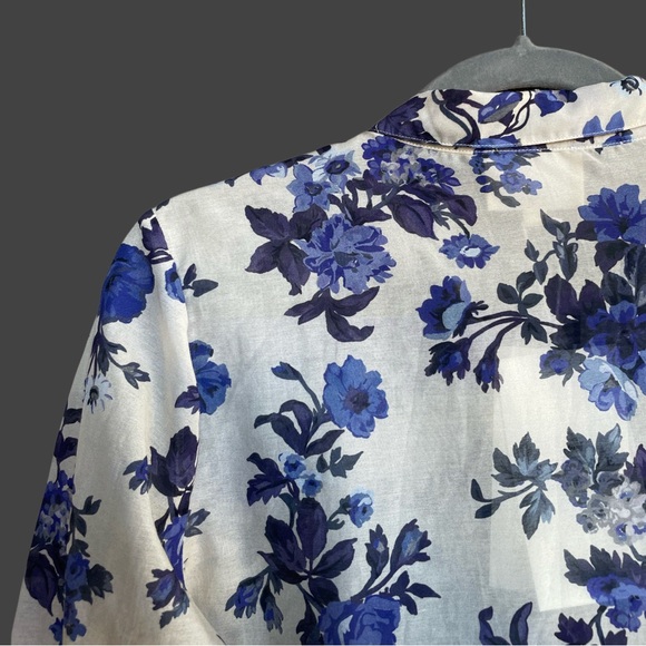 SEZANE NWT Blue & White Floral Printed Lightweight Silk Button Down Pierro Shirt - Picture 11 of 15
